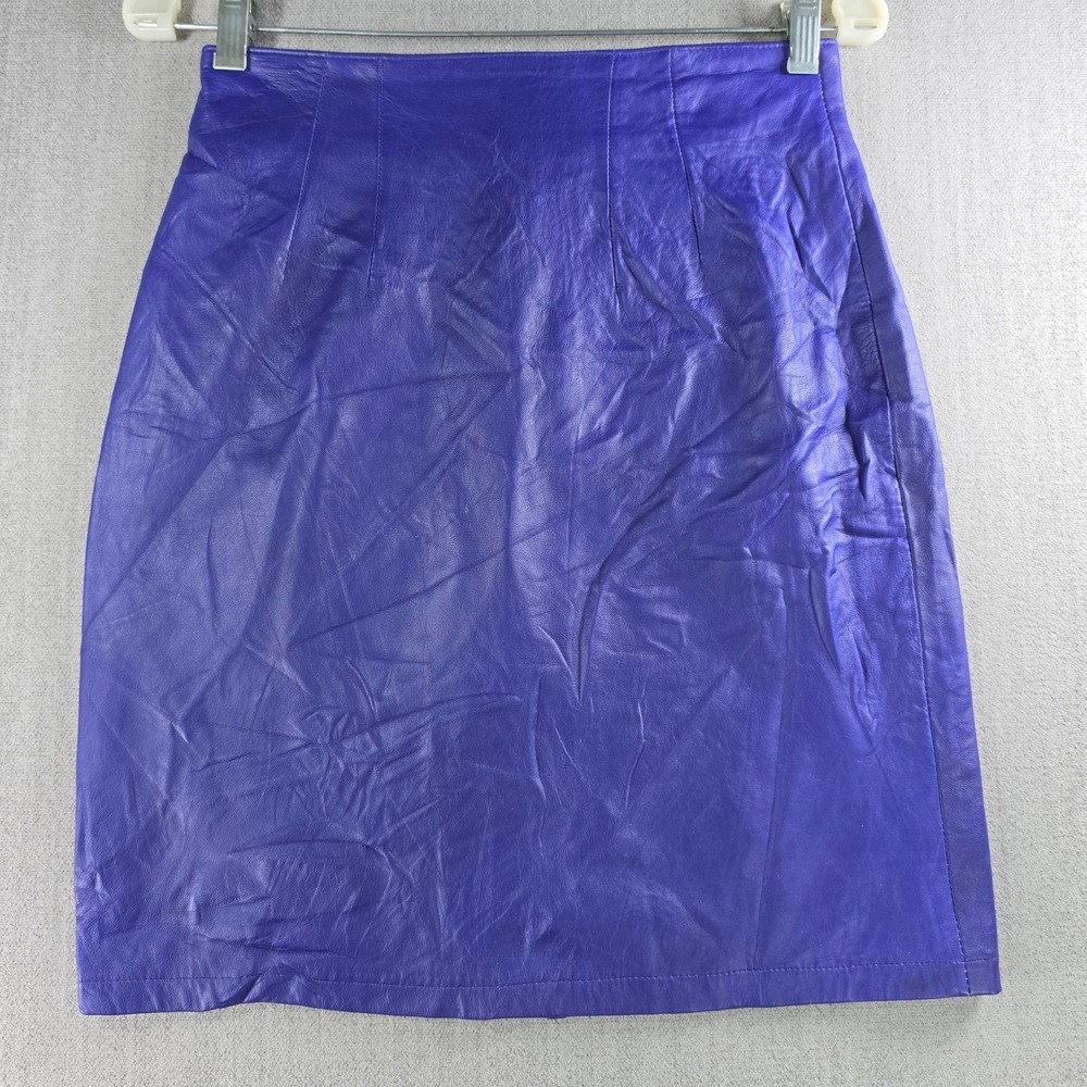 Arlene Pencil Skirt Womens 8 Purple Vintage 100% Leather Lined Mini Skirt